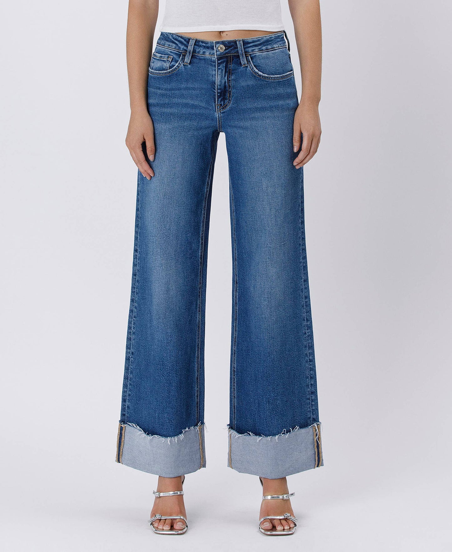 Lovervet by VERVET - HIGH RISE CUFFED WIDE JEANS LV1592