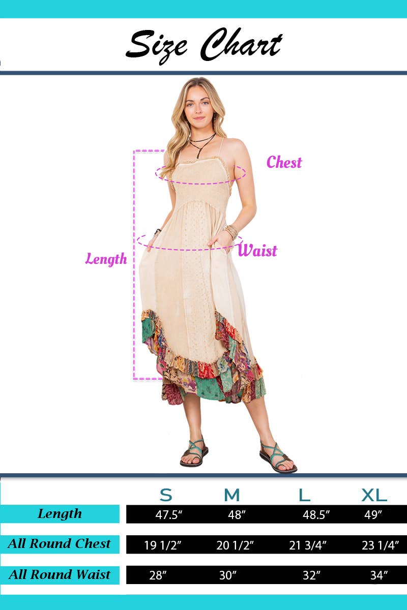 Young Threads - Sun-Kissed Patchwork: Smocked Bliss Boho Mid-Length Dress 