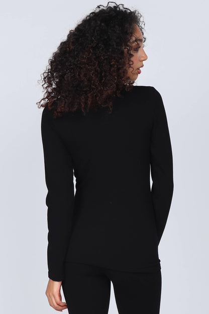 M.Rena - Ribbed Mock Neck Long Sleeve Top