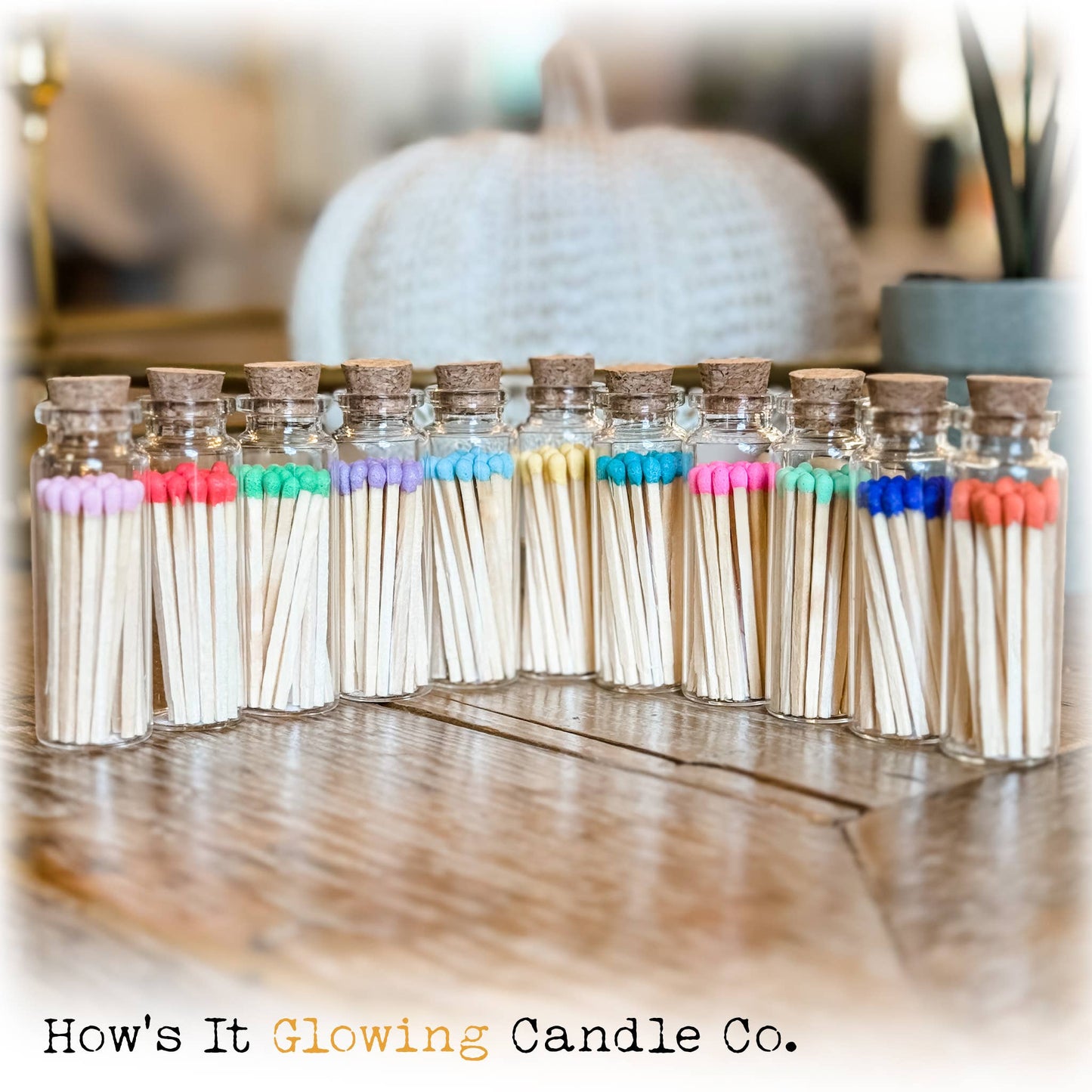 How's It Glowing Candle Co. - Apothecary Vial Safety Matches & Striker | Glass w Cork Lid