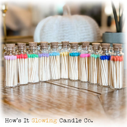How's It Glowing Candle Co. - Apothecary Vial Safety Matches & Striker | Glass w Cork Lid