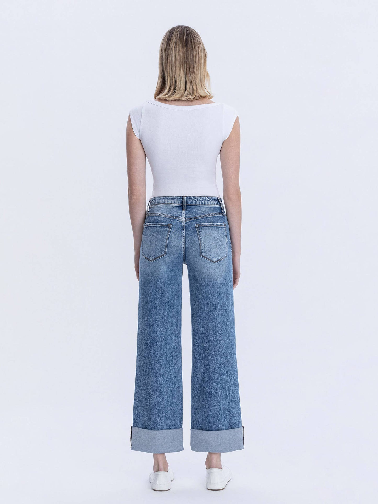 Lovervet by VERVET - SUPER HIGH RISE DOUBLE CUFFED BAGGY WIDE JEANS LV1459