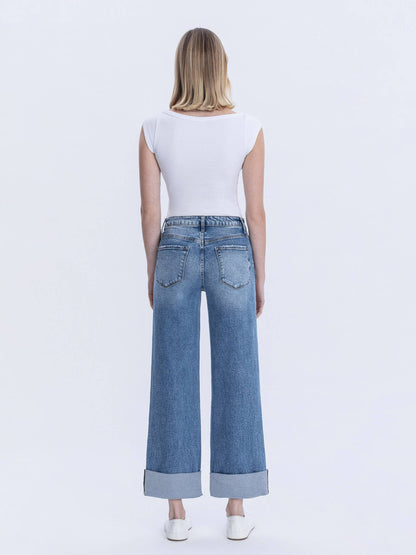Lovervet by VERVET - SUPER HIGH RISE DOUBLE CUFFED BAGGY WIDE JEANS LV1459
