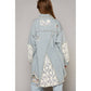 Pol Clothing - Oversize distressed crochet patch denim shacket