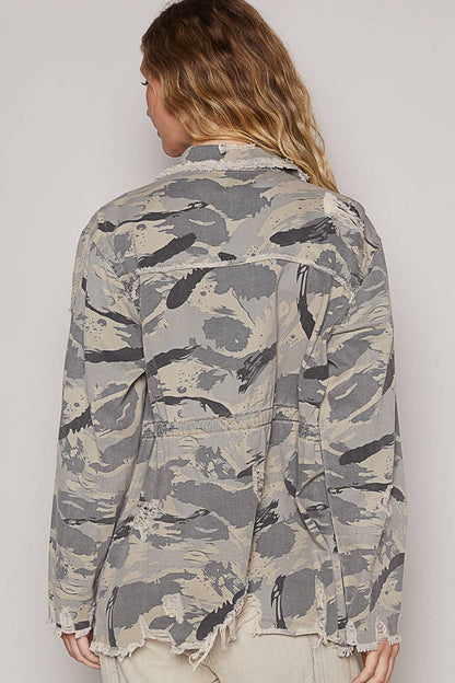 Zipper camo print jacket with pockets