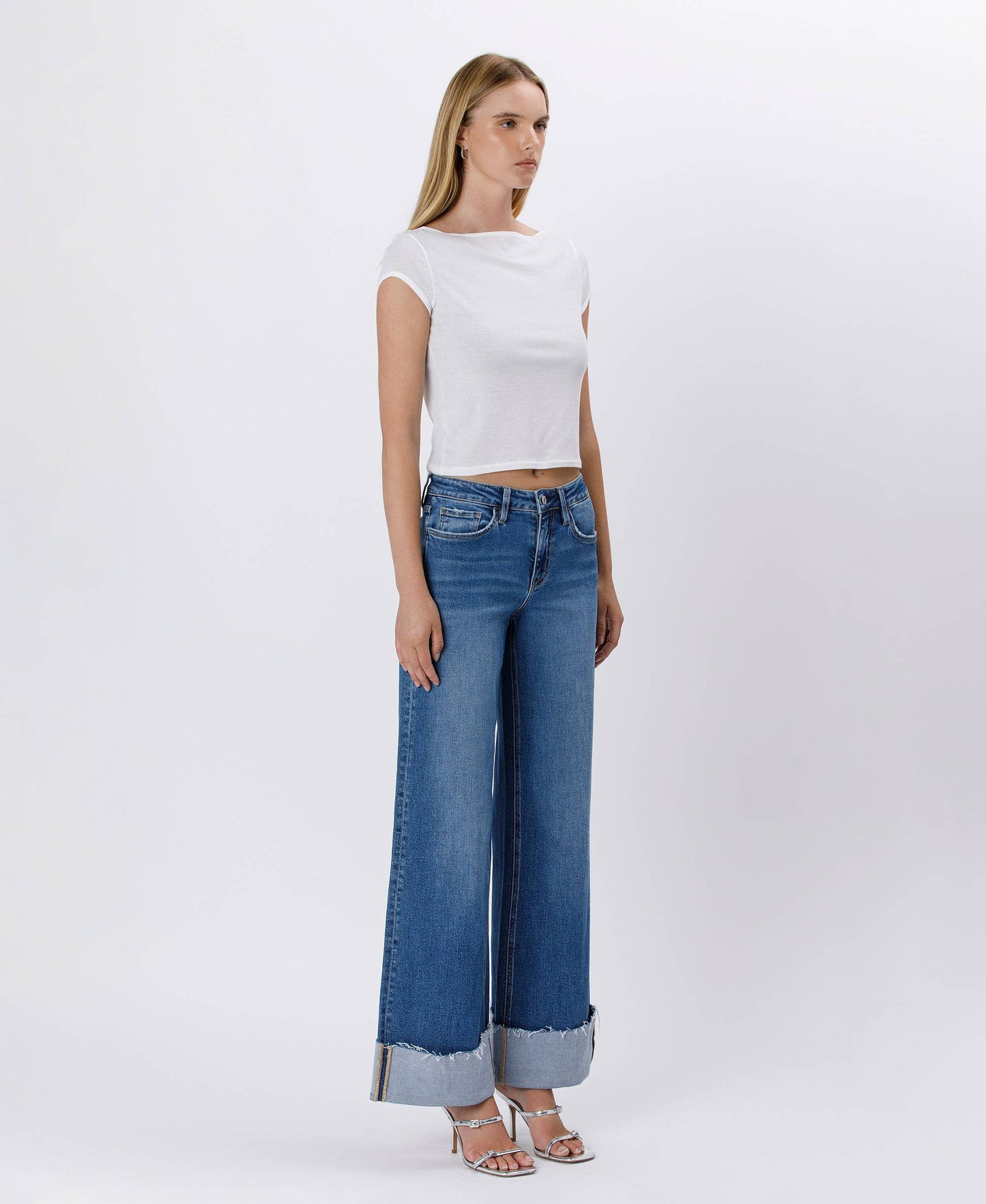 Lovervet by VERVET - HIGH RISE CUFFED WIDE JEANS LV1592