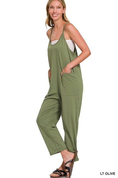 Spaghetti Strap Pocketed Cotton Jumpsuit