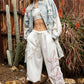 Pol Clothing - Oversize distressed crochet patch denim shacket