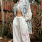 Pol Clothing - Oversize distressed crochet patch denim shacket