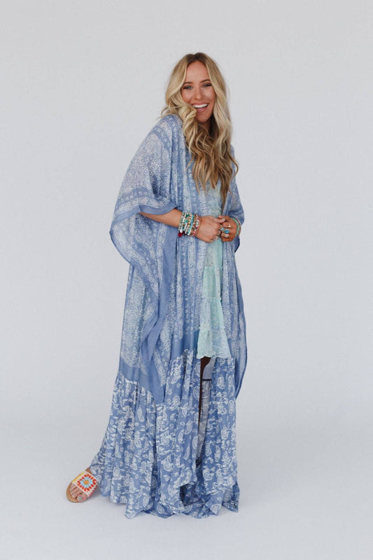 Three Bird Nest - Paisley Tapestry Free Flow Duster Kimono - Chambray