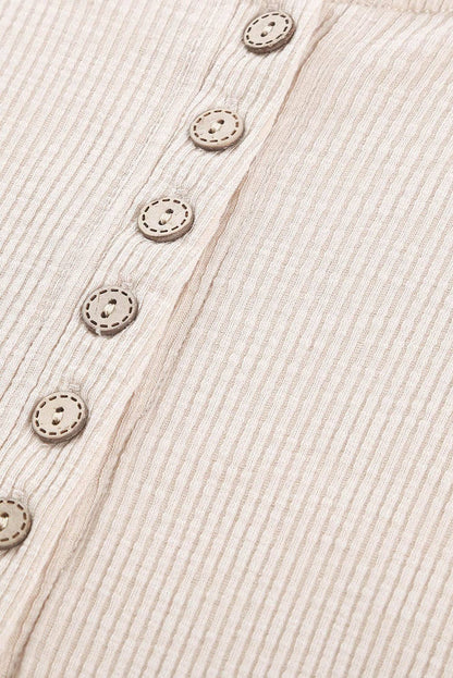 Lovesoft - Beige Crochet Lace Hem Sleeve Button Top