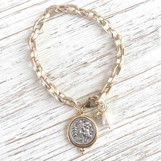 VB&CO Designs Handmade Jewelry - Chunky coin anklet horse Greek vintage style resort jewelry
