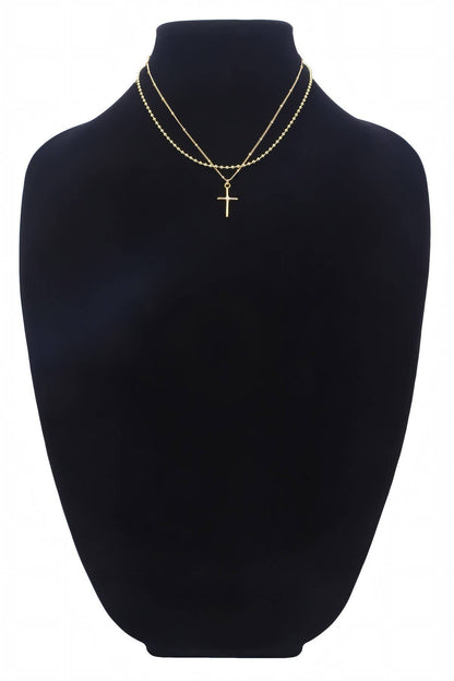 Urbanista - Brass 2-Layered Necklace with Pave Cross Pendant