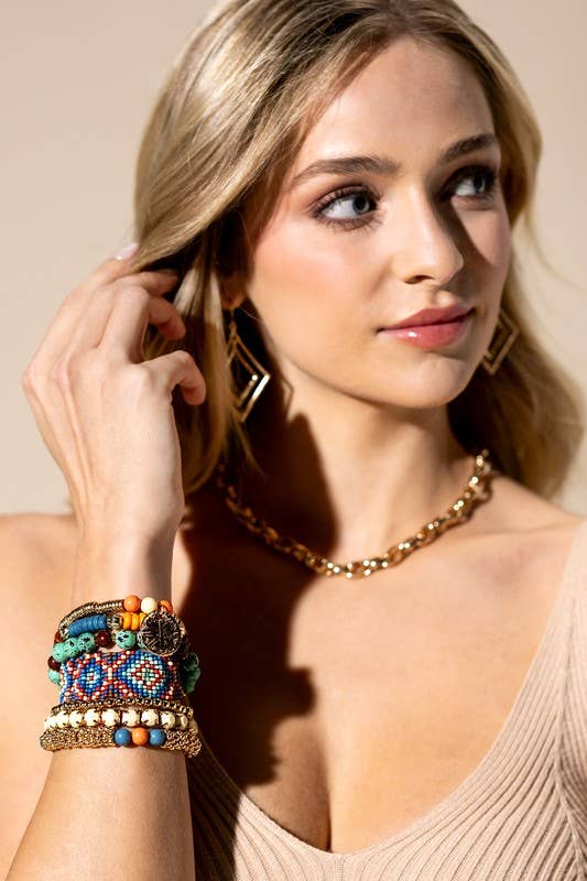 Urbanista - 7- Layer Decorative Seed Bead Stackable Bracelet