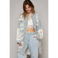 Pol Clothing - Oversize distressed crochet patch denim shacket