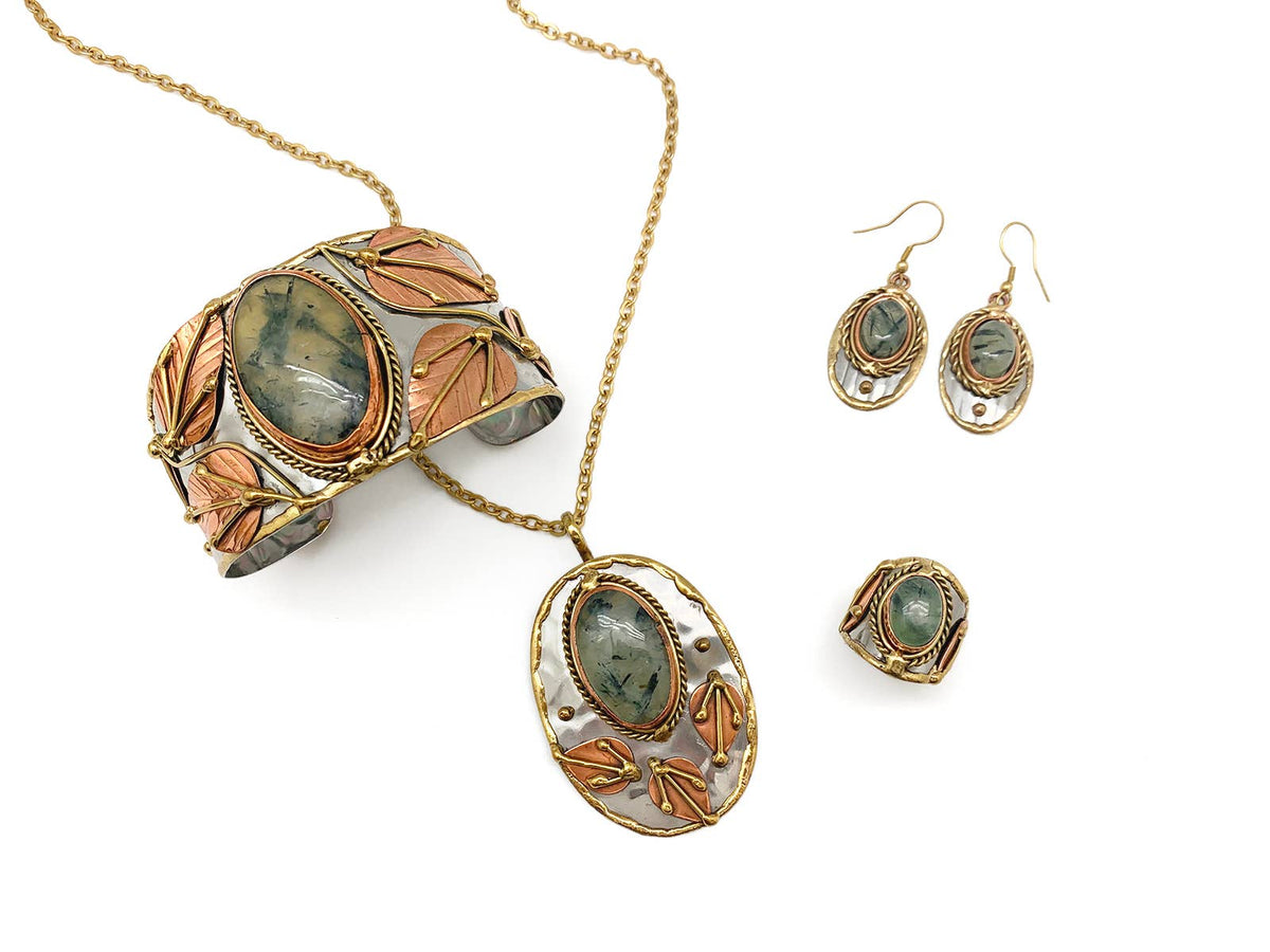 Anju Jewelry - Mixed Metal and Moss Agate Stone Bracelet