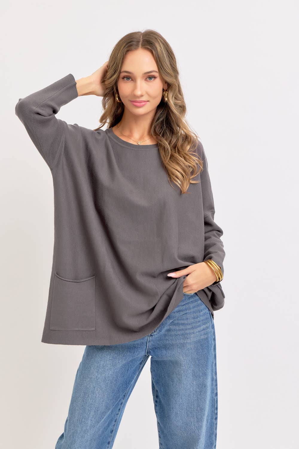 Sweet Lovely by Jen - OVERSIZE/LOOSE FIT ROUND NECK KNIT TOP