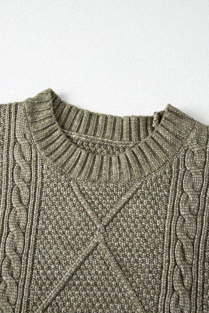 Lovesoft - Parchment Cable Knit Drop Shoulder Loose Fit Sweater Dress