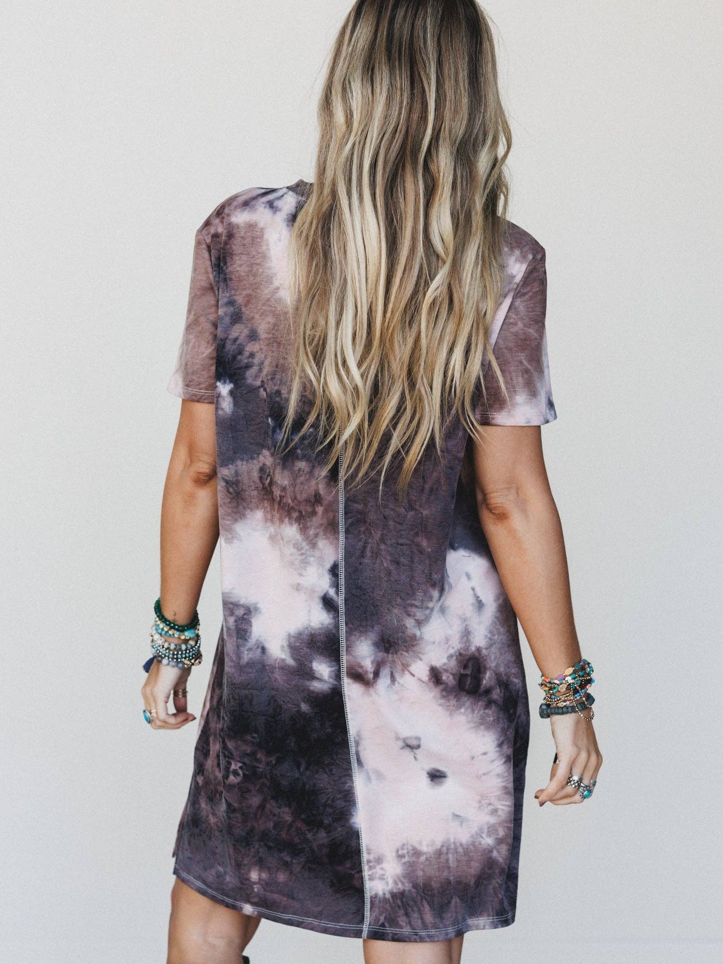 Three Bird Nest - Peace And Tie Dye Tee Dress - Gray Multi Tie Dye