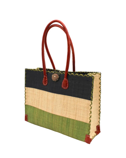 Shebobo - Zafran 3 Tone Color Block Raffia Straw Beach Bag
