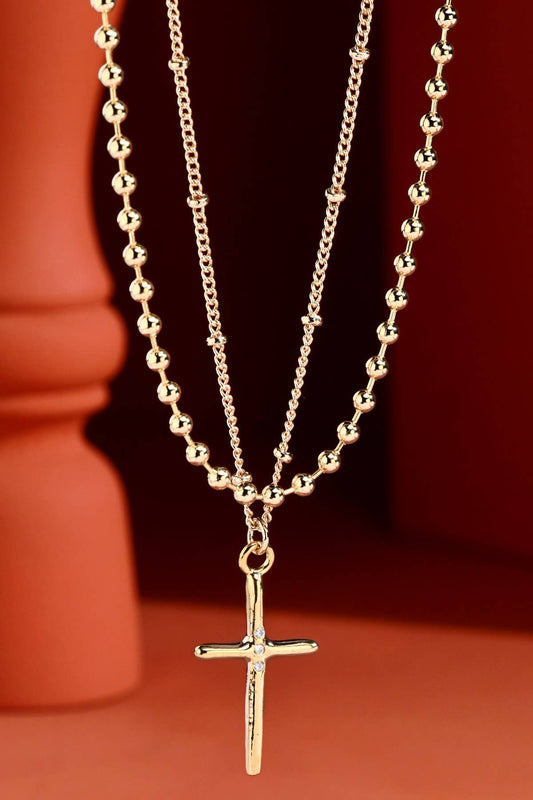 Urbanista - Brass 2-Layered Necklace with Pave Cross Pendant