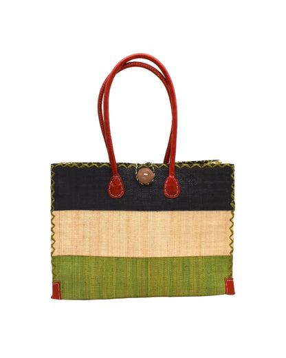 Shebobo - Zafran 3 Tone Color Block Raffia Straw Beach Bag