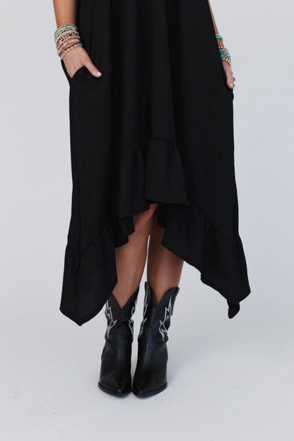 Three Bird Nest - Ellie Ruffle Midi Dress - Black: