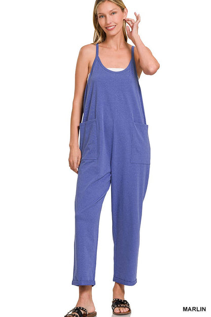 Spaghetti Strap Pocketed Cotton Jumpsuit