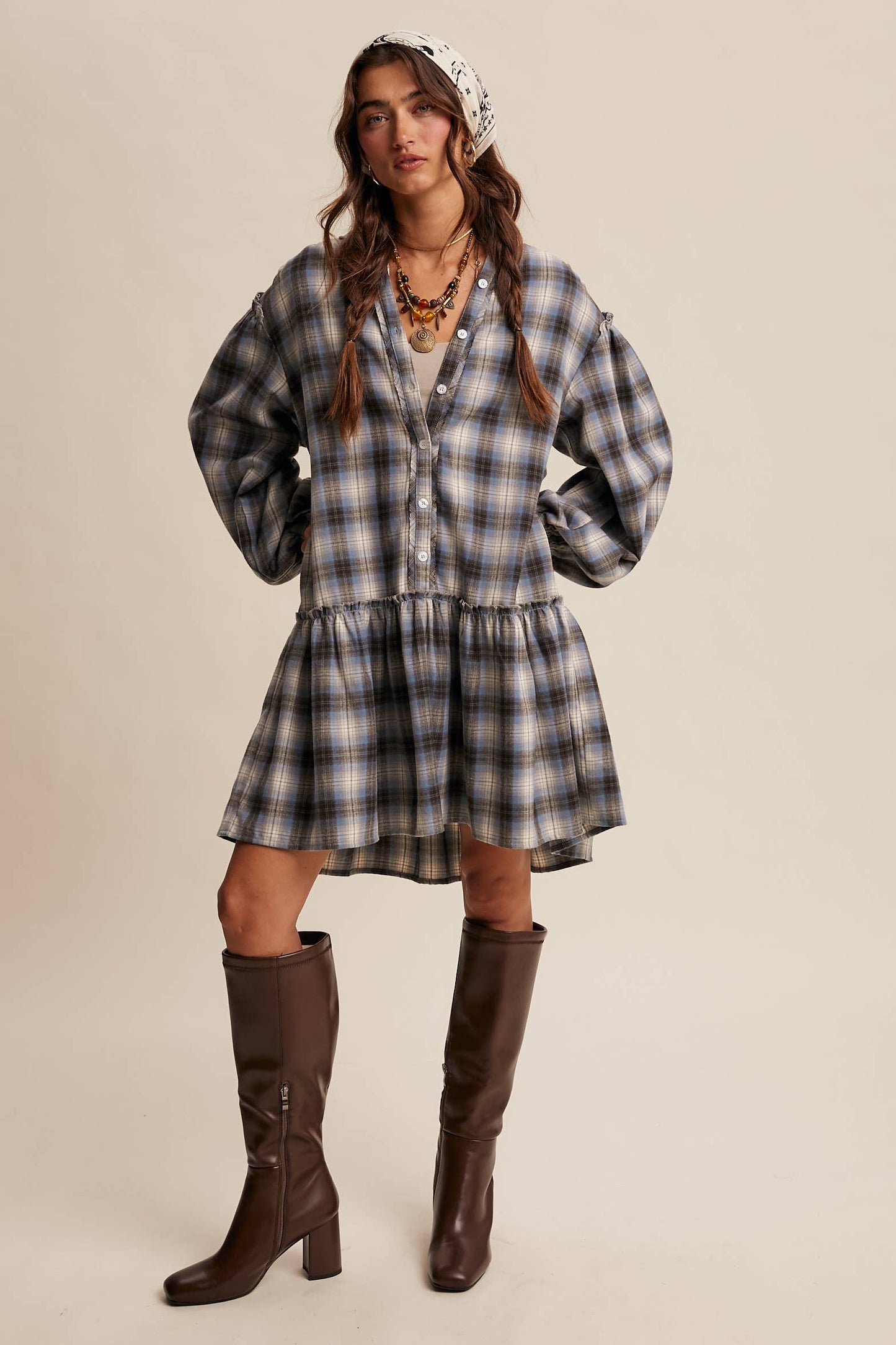 Listicle - Plaid Drop-Waist Mini Dress