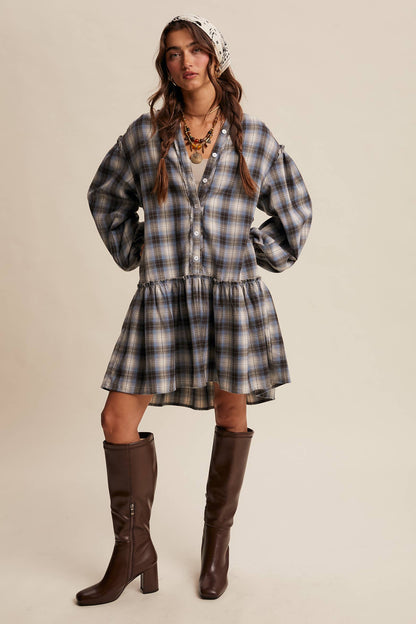 Listicle - Plaid Drop-Waist Mini Dress