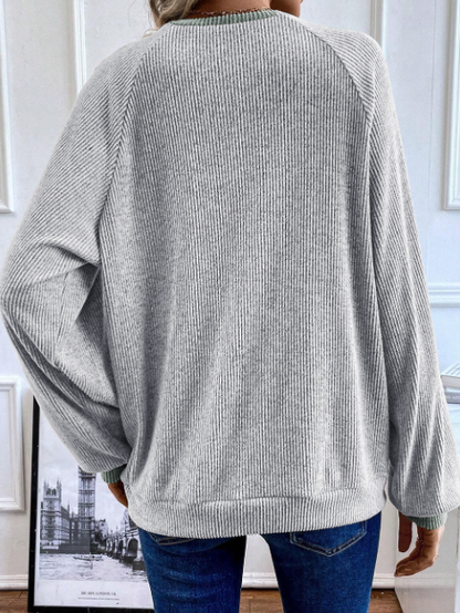 Lovesoft - Jet Stream Color Contrast Ribbed Loose Fit Long Sleeve Top