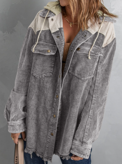 Lovesoft - Patchwork Hooded Corduroy Shacket Coat