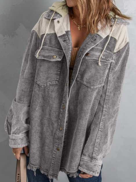 Lovesoft - Patchwork Hooded Corduroy Shacket Coat
