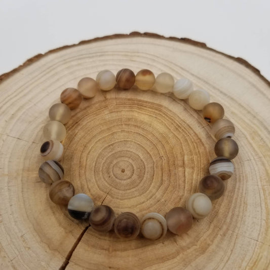 CHAKRA JEWELRY - 8MM Energy Natural Stone Beads Yoga Bracelet: Grey Brown Stripe