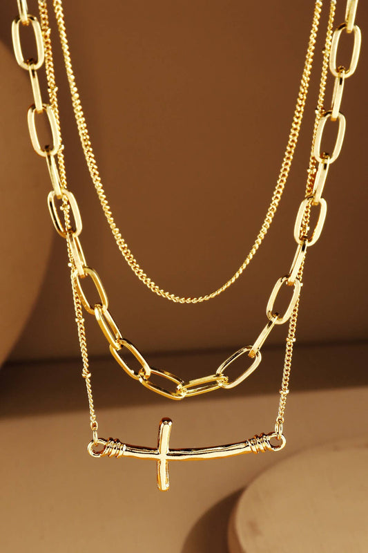 Urbanista - Triple Layer Chain Necklace with Cross