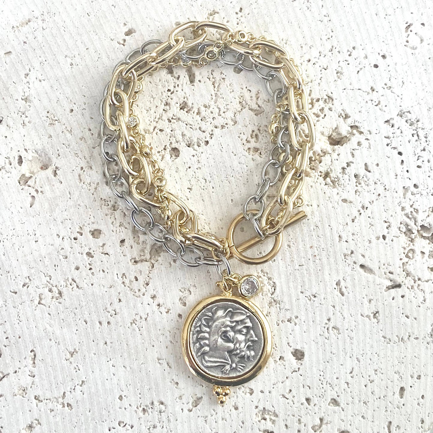 VB&CO Designs Handmade Jewelry - Coin triple bracelet Greek horse coin boutique salon