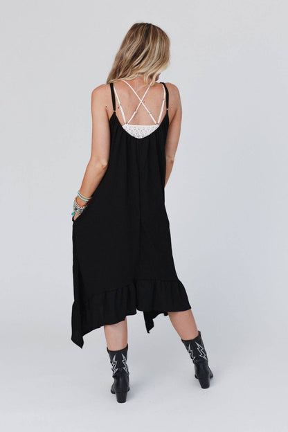 Three Bird Nest - Ellie Ruffle Midi Dress - Black:
