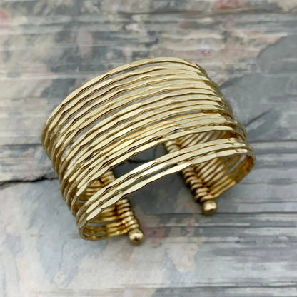 Anju Jewelry - Gold Plated Adjustable Cuff Bracelet - Hammered Bands