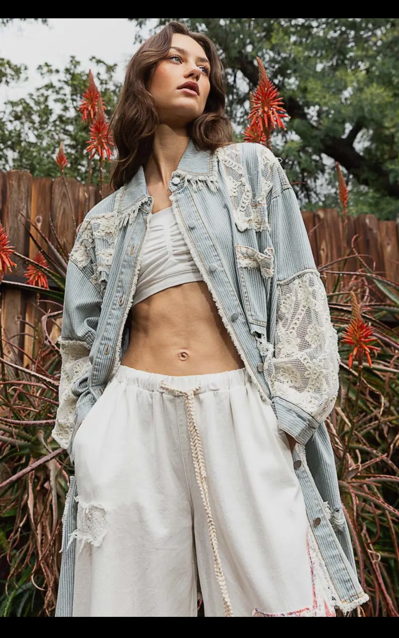 Oversize crochet denim jacket ￼