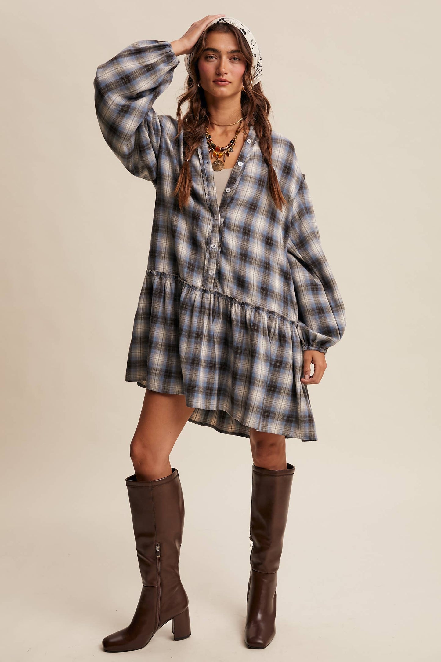 Listicle - Plaid Drop-Waist Mini Dress