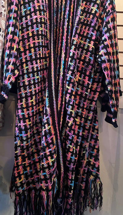 Tassel Color-Block Long Cardigan