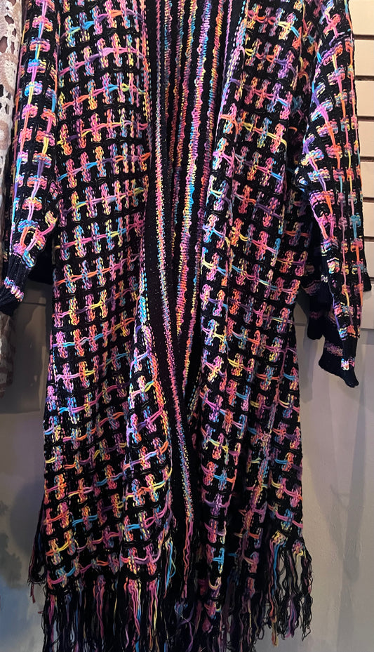 Tassel Color-Block Long Cardigan