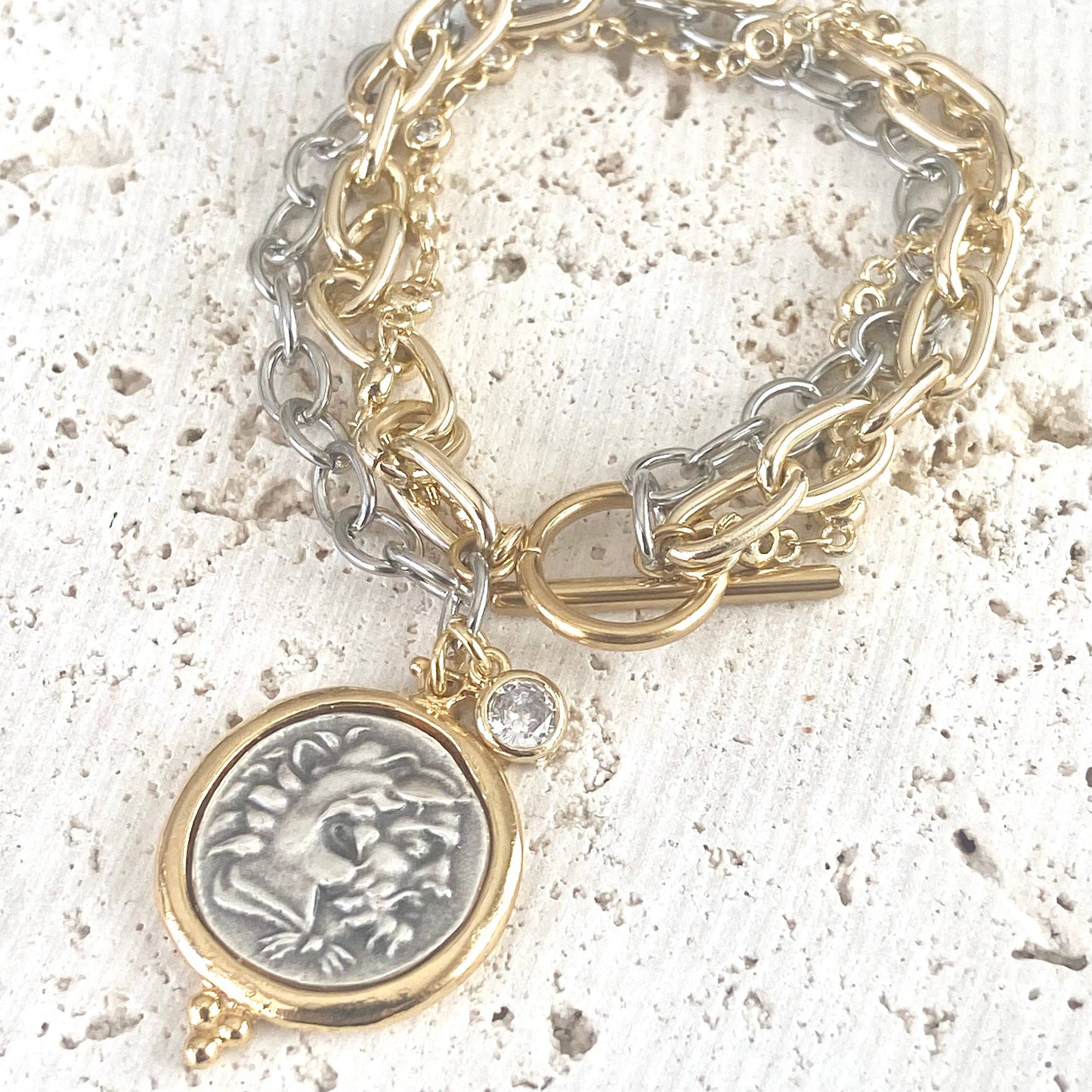 VB&CO Designs Handmade Jewelry - Coin triple bracelet Greek horse coin boutique salon