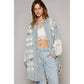 Pol Clothing - Oversize distressed crochet patch denim shacket