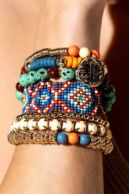 Urbanista - 7- Layer Decorative Seed Bead Stackable Bracelet