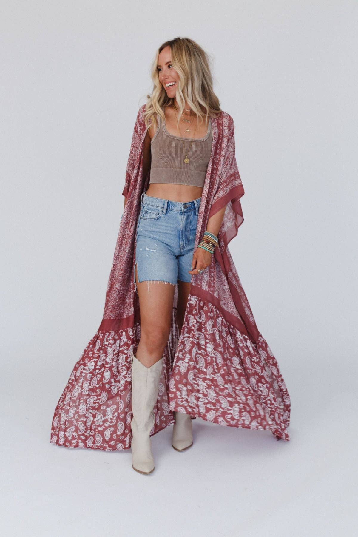 Three Bird Nest - Paisley Tapestry Free Flow Duster Kimono - Wine