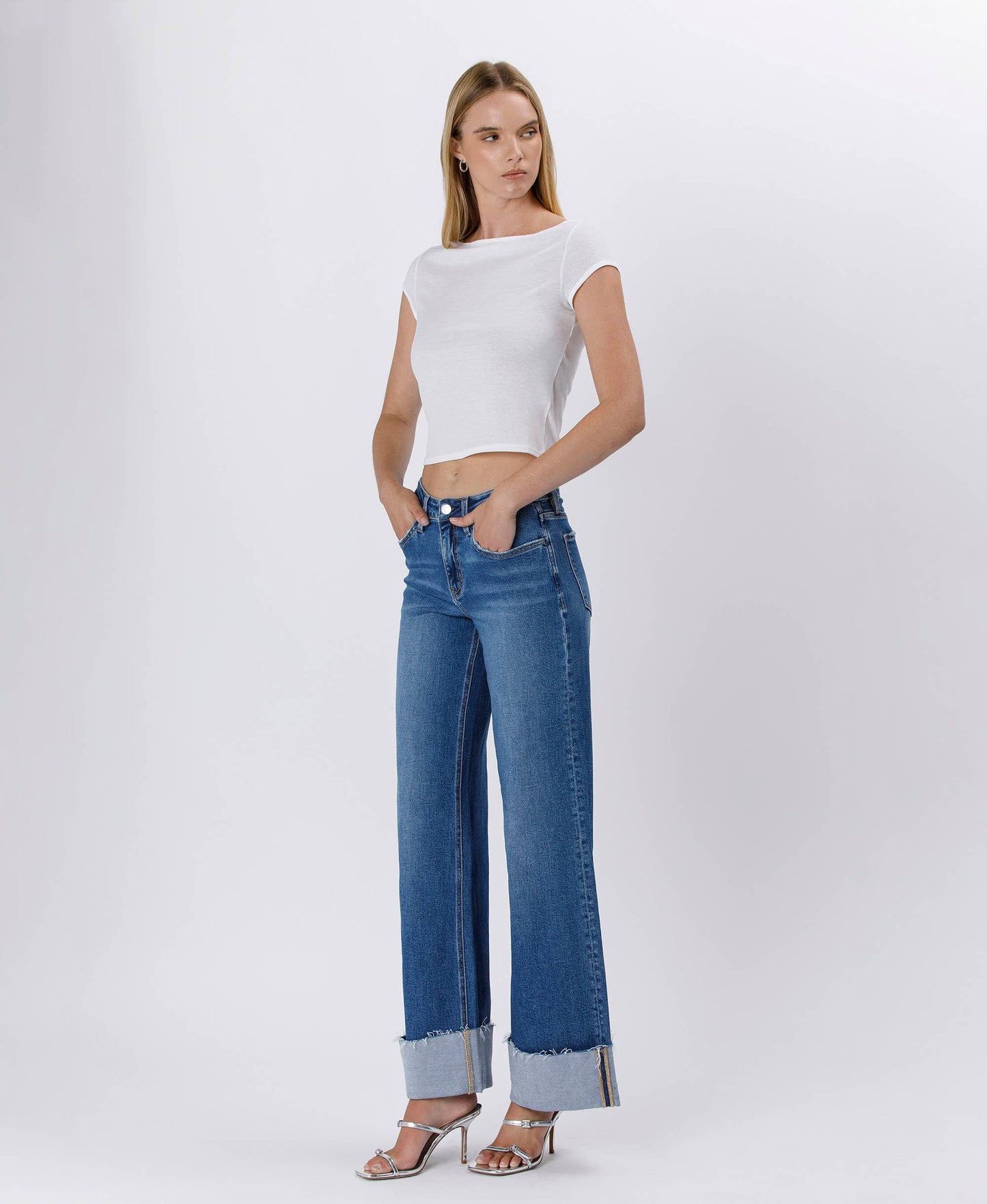 Lovervet by VERVET - HIGH RISE CUFFED WIDE JEANS LV1592