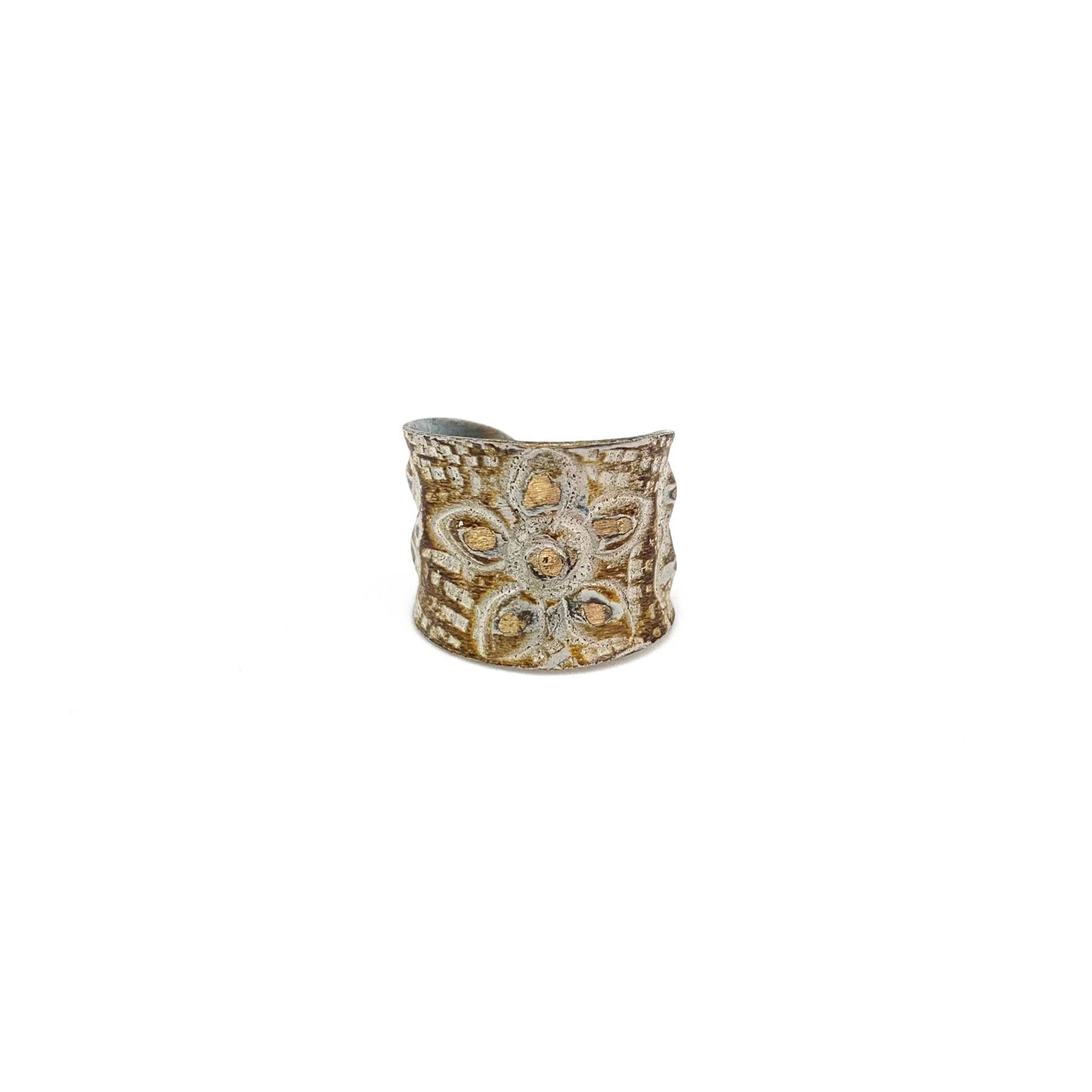 Anju Jewelry - Brass Patina Ring - Warm Brown and White Large Flower