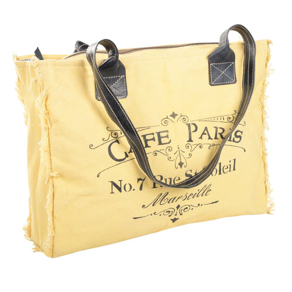 Clea Ray Canvas Bags & Clothing - Cafe Paris Yellow Tote