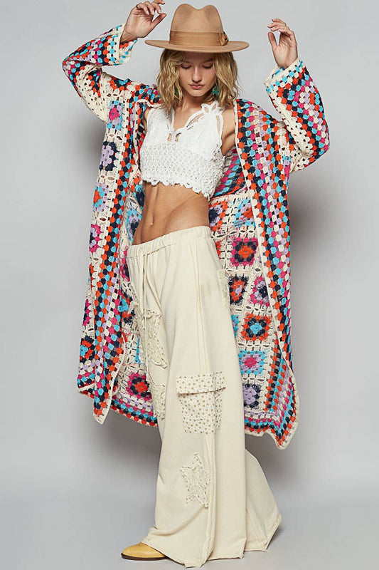 Pol Clothing - Long sleeve various colors crochet cardigan